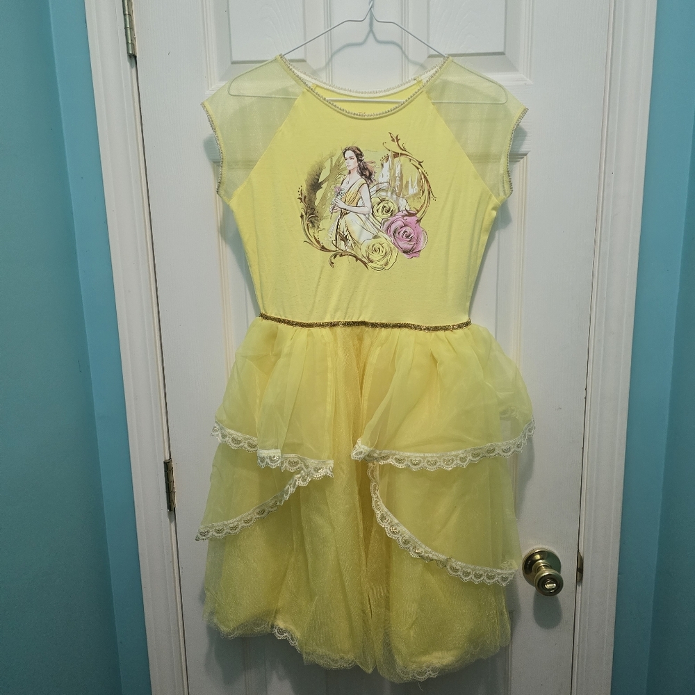 Disney Girls Yellow Glitter Beauty and the Beast Belle Gown Costume XL 14/16